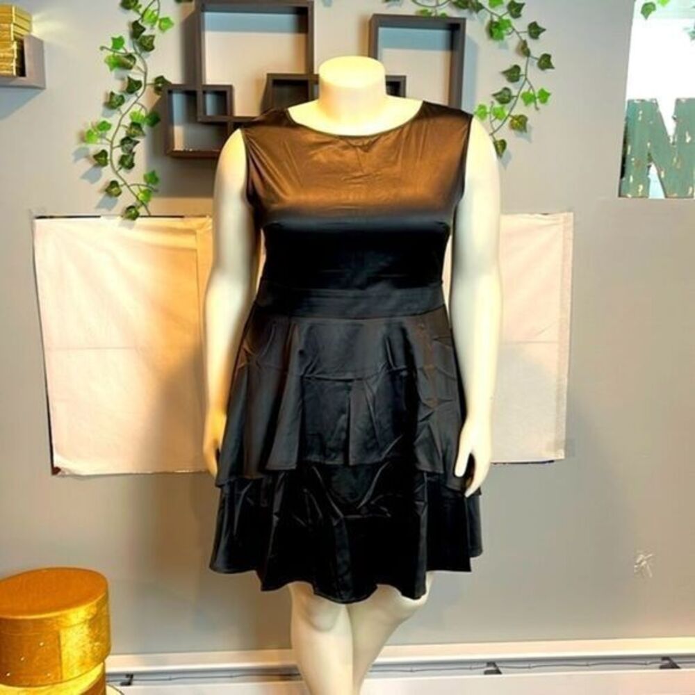 Meaneor Satin Sleeveless Flare Shift Above knee Swing Bohemian‎ Black dress